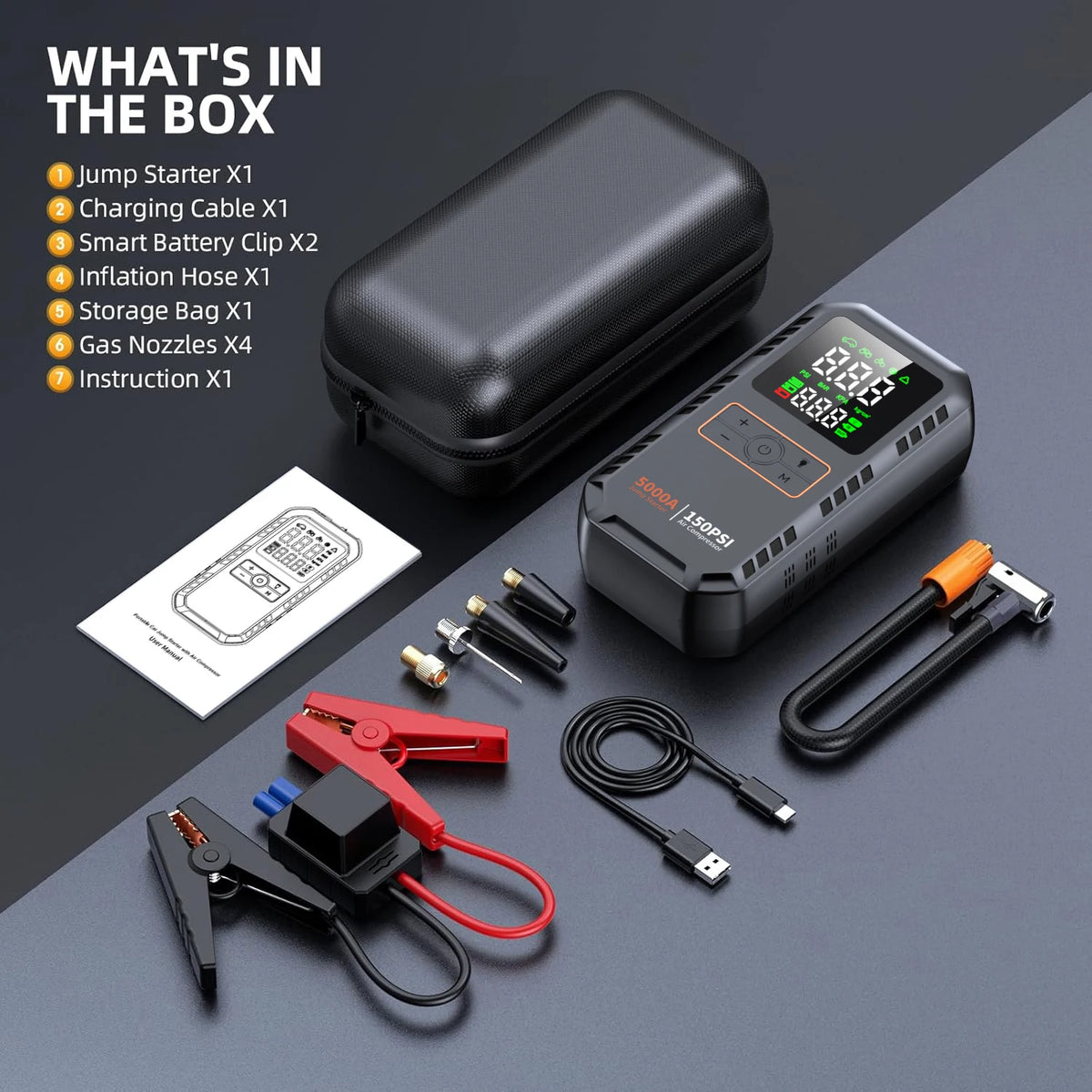 Compresor portátil multinacional jumper power bank linterna JAPC Accesorios