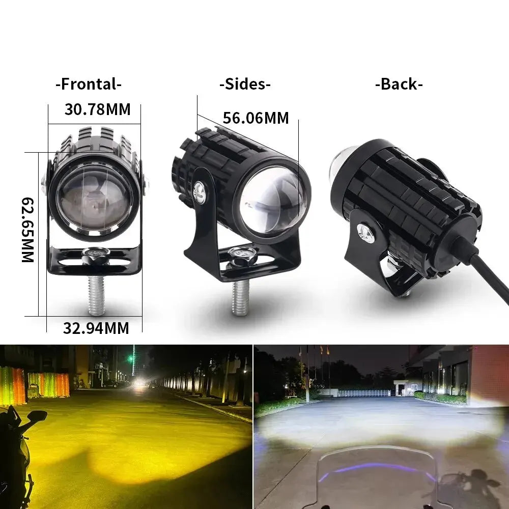 JAPC Accesorios Faro Proyector LED Universal para Motocicleta – Luz Blanca/Ámbar 6000K, IP67, 20W, ATV y Scooter