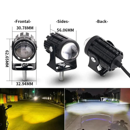 JAPC Accesorios Faro Proyector LED Universal para Motocicleta – Luz Blanca/Ámbar 6000K, IP67, 20W, ATV y Scooter