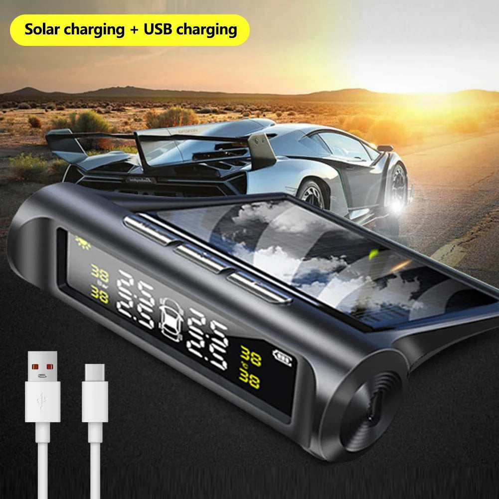 JAPC Accesorios TPMS para Automóvil – Monitor de Presión Solar y USB con Pantalla LCD a Color