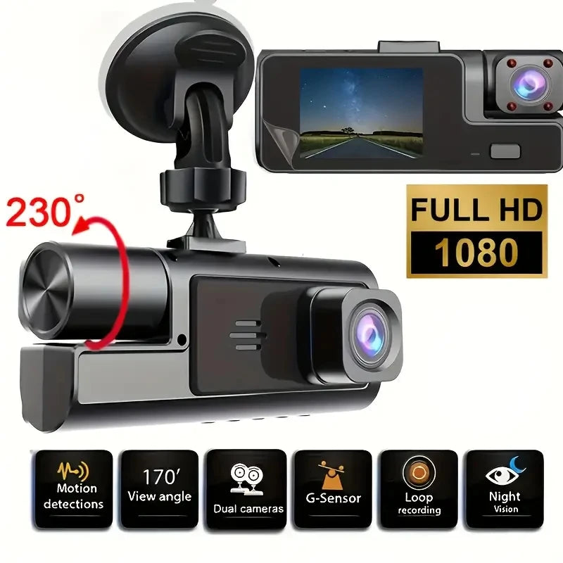 JAPC Accesorios Dash Cam HD 1080P 3 Lentes – Cámara Delantera, Interior y Trasera con Visión Nocturna y G-Sensor