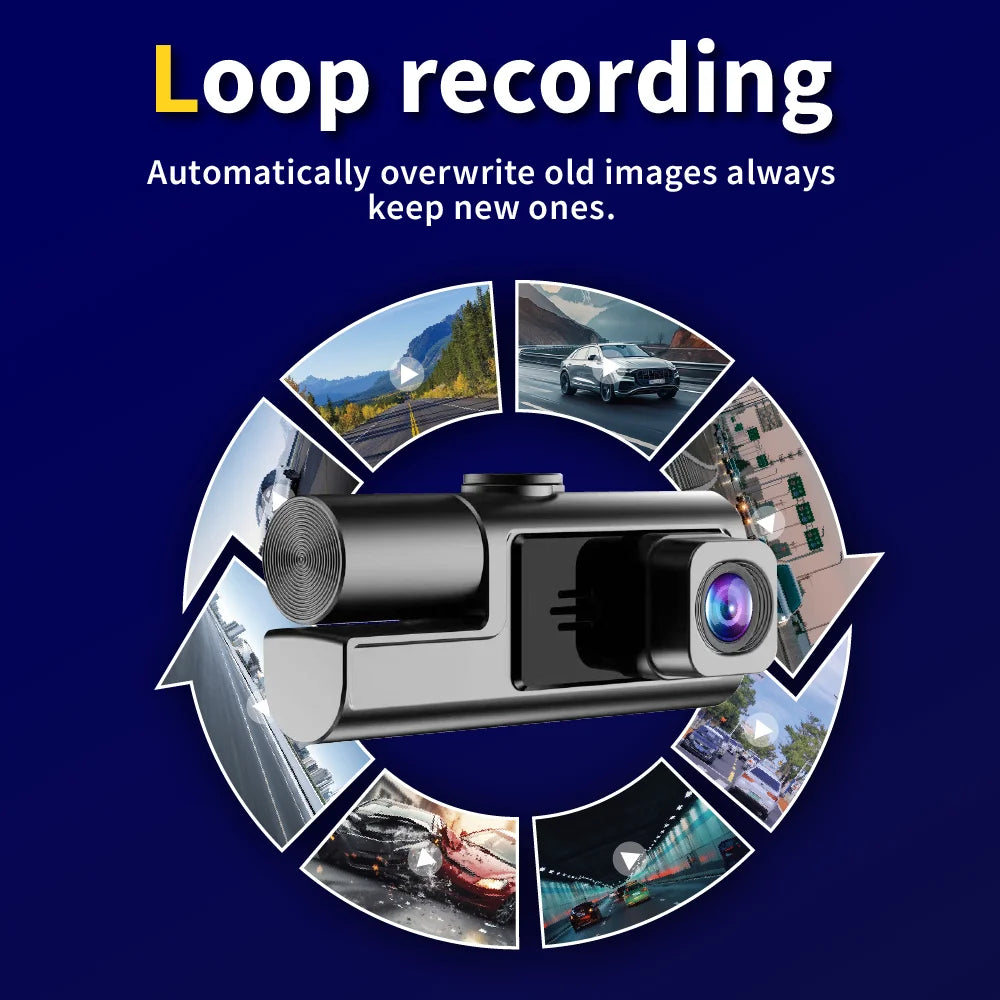 JAPC Accesorios Dash Cam HD 1080P 3 Lentes – Cámara Delantera, Interior y Trasera con Visión Nocturna y G-Sensor