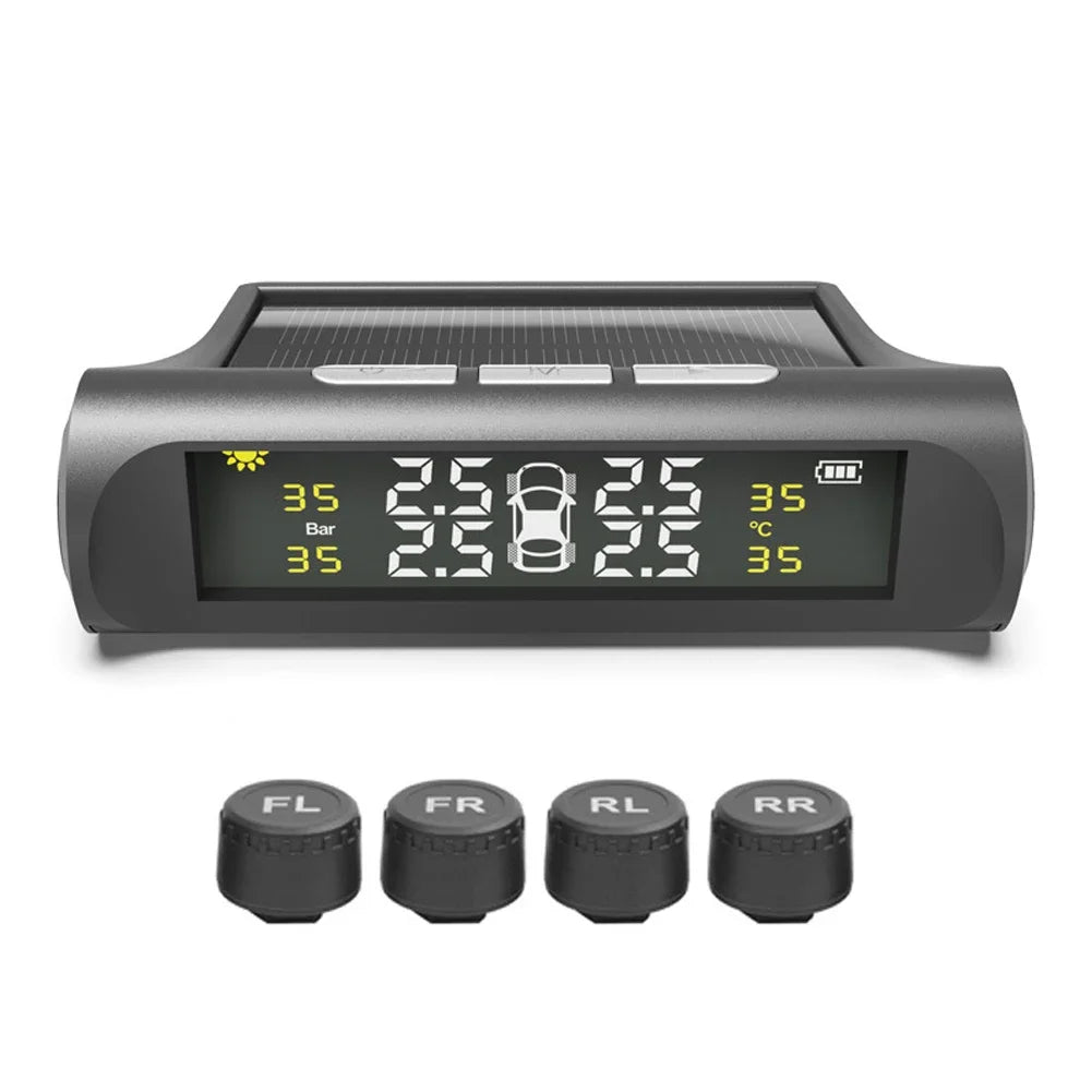 JAPC Accesorios TPMS para Automóvil – Monitor de Presión Solar y USB con Pantalla LCD a Color