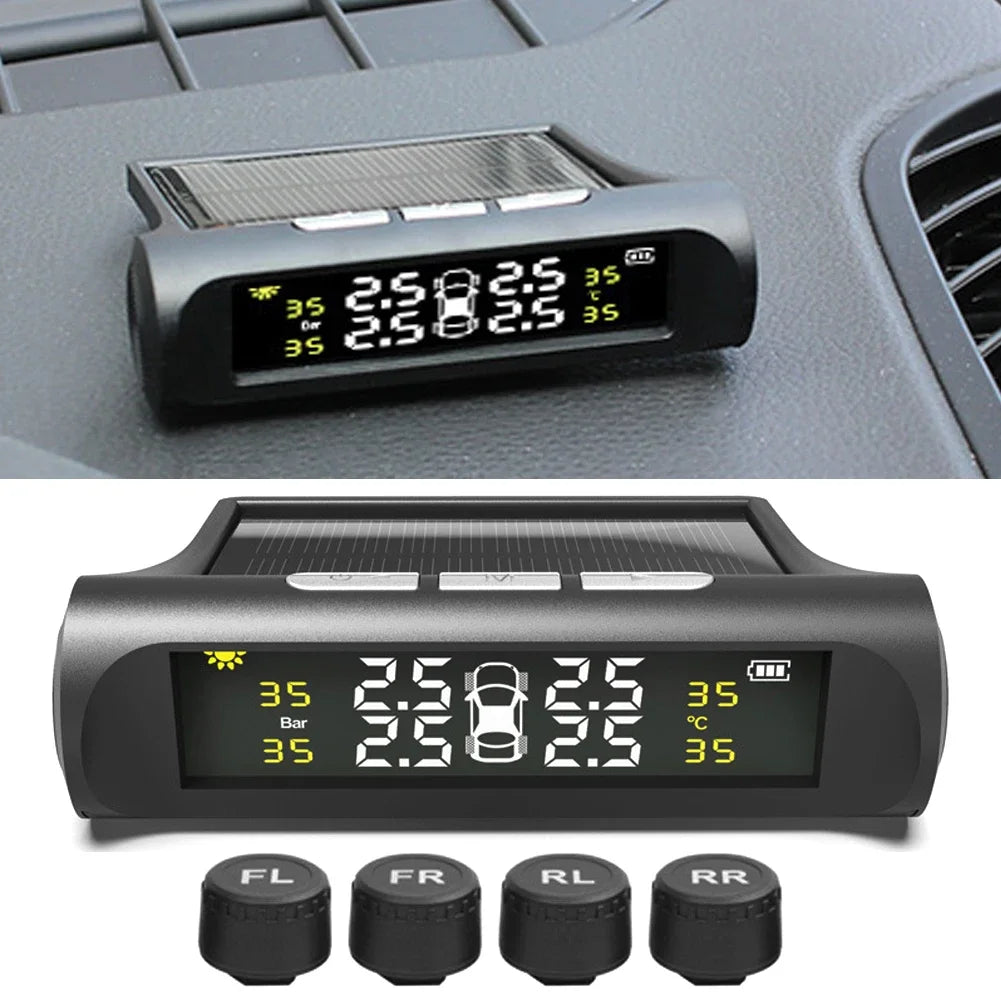 JAPC Accesorios TPMS para Automóvil – Monitor de Presión Solar y USB con Pantalla LCD a Color