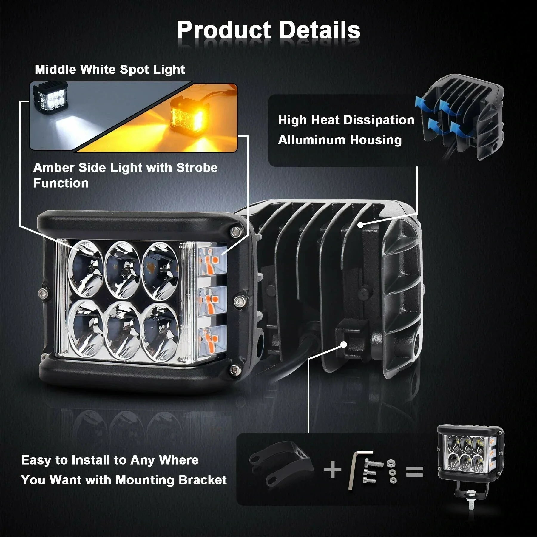 JAPC Accesorios Faros LED Estroboscópicos para Todoterreno 12V – Compatible con ATV, Scooter y Motocicleta