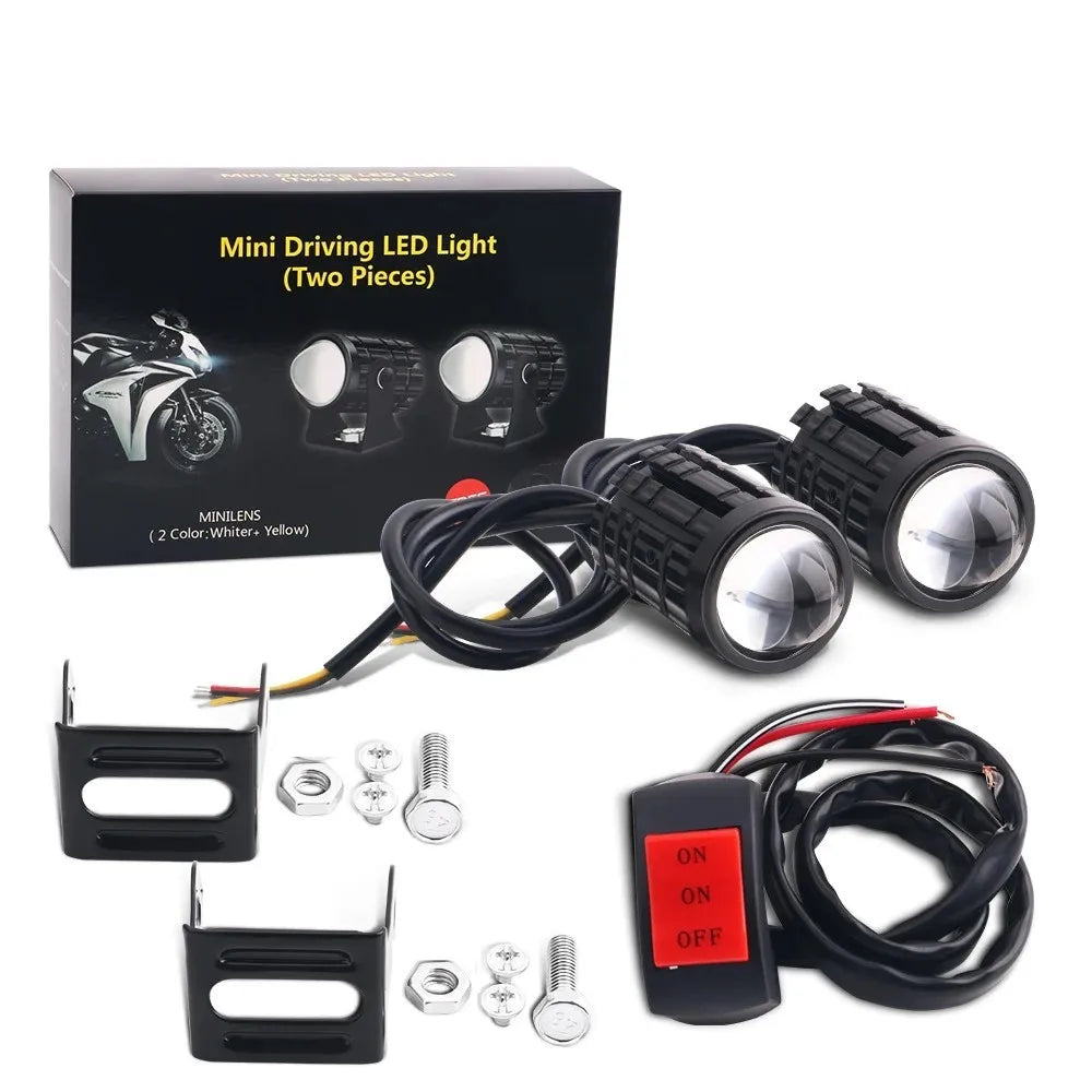 JAPC Accesorios Faro Proyector LED Universal para Motocicleta – Luz Blanca/Ámbar 6000K, IP67, 20W, ATV y Scooter